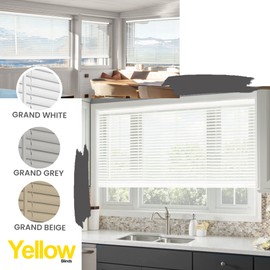 YELLOW BLINDS Mini Blinds, Horizontal Window Blinds, 84" W x 72" H, Grand White, Cordless Operation with Light Filtering and Room Darkening, Vinyl