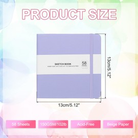 PATIKIL 5 x 5" Hardcover Leather Pocket Sketchbook, 58 Sheets 150GSM/102lb Blank Notebook Travel Journal Sketching Pad for Writing Drawing Painting Business Beginner Artist, Pink Purple