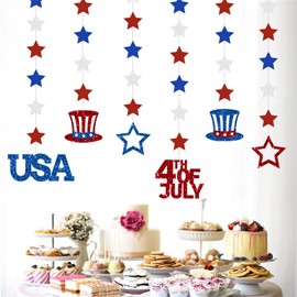 6 Pcs 4th of July Garland Patriotic Red White and Blue Glitter Streamers for Independence Day Party Decorations Supplies