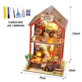 LUFEIS DIY Book Nook Kit, 3D Wooden Puzzle Bookend Bookshelf Decor, DIY Miniature Book House with Furniture and LED Light, Booknook Miniature Model House for Adults to Build, Toolkit Included