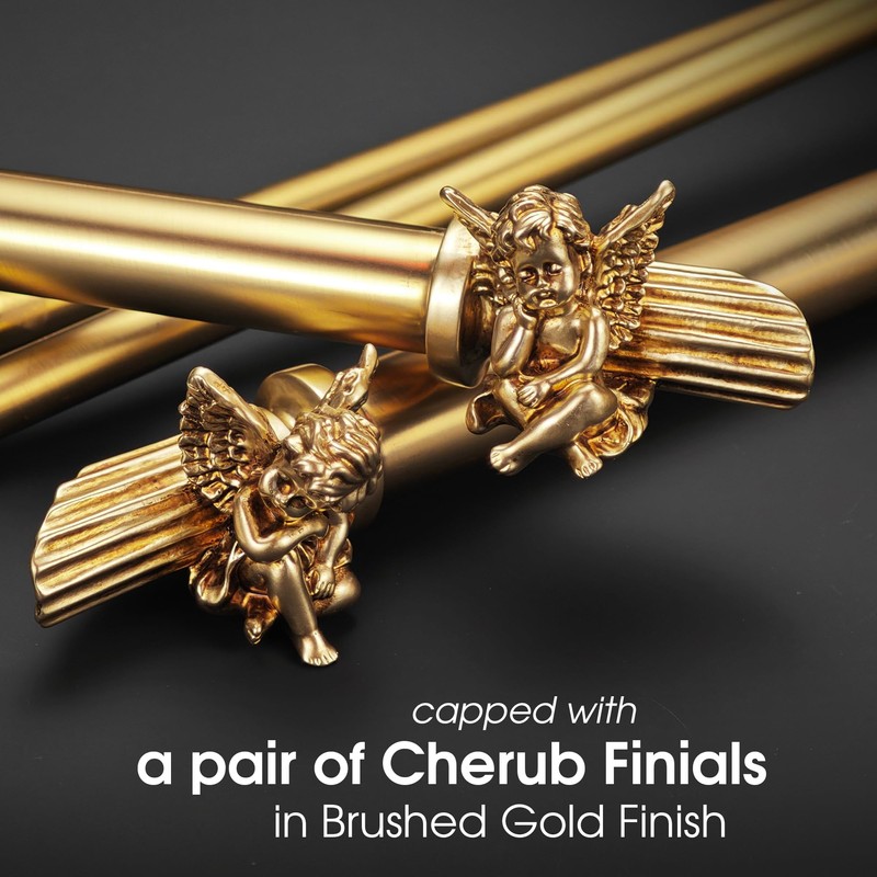 ILAISIHOME 1-1/8 Inch Diameter Brushed Gold Curtain Rods with Cherub