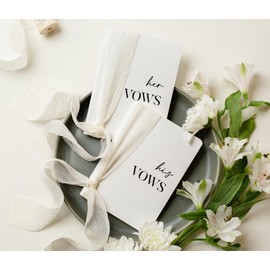 Modern Album Designs White Vow Books with Ribbons (Set of 2) - 5.625 x 4 Minimalist Pocket Sized Wedding Ceremony Vow Renewal Speech, Gift for Bride to Be & Newly Engaged Couple, 48 Lined Pages