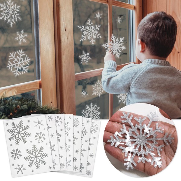 Christmas Snowflake Window Stickers Over 100pcs Silver Glitter Design -
