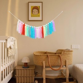 2 Pcs Boho Tassel Garland with Wood Beads Felt Ball Garland for Birthday Party Dorm Office Kids Nursery Classroom Bedroom Baby Shower Decorations