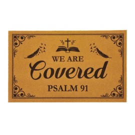 SAIONJI We are Covered Psalm 91 Welcome Mat – Christian Doormat – 30" x 18" Faux Coir with Non-Slip Rubber Backing, Waterproof, Durable, Indoor & Outdoor Use