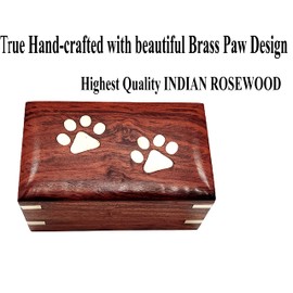 Wooden Urn - Pet Urns for Dogs Ashes, Decorative Wooden Pet Urns for Ashes - Rosewood Cremation Urns for Dogs, Pet Urns for Cats, Small Wooden Cremation Box (Two Paws)