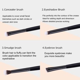 MSQ 4pcs Eye Brush Set Pro Eye Shadow Contour Kit with Soft Synthetic Hairs & Wood Handle for Eyeshadow Eyebrow Makeup Cream Powder Highlighter Brush - Pure Black