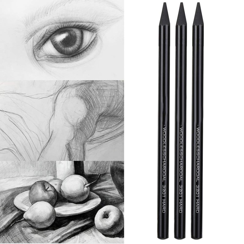 Pure Carbon Sketch Pencil, Professional Hard/Medium/Soft Woodless Charcoal Drawing Tool