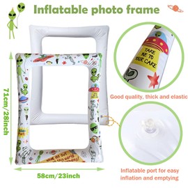 Alien Inflatable Photo Booth Selfie Frame & Photo Props Set UFO Photobooth Selfie Props Alien Birthday Party Decorations UFO Alien Themed Party Supplies for Girls Boys Birthday Baby Shower