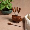 The Barrington Garage Wooden Pig-Shaped Appetizer Fork Set, 6 Stainless