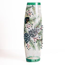 A Cheerful Giver - Pinecone - LED Glass Vase - 3.75" x 12" - Winter Decor