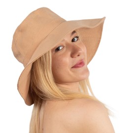 HATSQUARE Linen Wide Brim Bucket Hat for Women, Beige, One Size