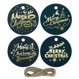 FAZHBARY 120 PCS Black Round Christmas Gift Tags Hanging Holiday Gift Tags with String for DIY Crafts Gift Wrapping Decoration