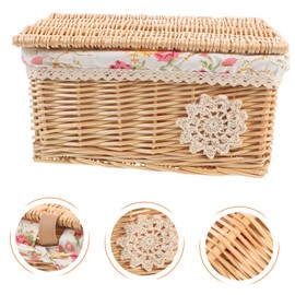KOMBIUDA Woven Basket for Shoe Storage Hallway Wicker Storage Bin with Lid Rattan Boxes Decorative Rattan Organizing Box