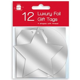 Luxury Silver Foil Christmas Xmas Present Shaped Gift Tags with Thread - Silver Tags, Z-ANXAHGT1045