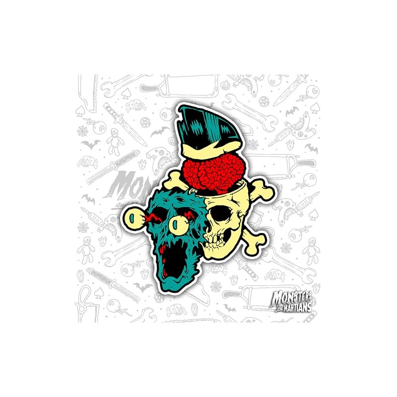 4" Skull and Crossbones Sticker Exploding Skull Pompadour Quiff Psychobilly