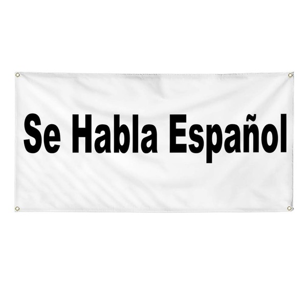 Vinyl Banner Multiple Sizes Se Habla Espanol Black B Foreign