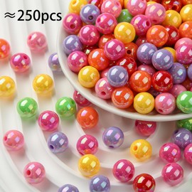 BERMRO 12mm Acrylic Beads Rainbow Colors Beads Ab Color Beads Round Bubble Beads for DIY Craft Jewelry Necklace Making (ab-Rainbow)
