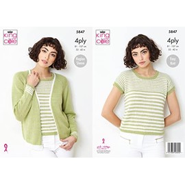 King Cole 5847 Knitting Pattern Womens Cardigan and Cap Sleeved Top in Giza Cotton 4 Ply