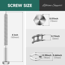 EASTPUK (10Sets) 5/16" x 4" Hex Head Lag Bolts, Heavy Duty Lag Screws with Washers, 304 Stainless Steel 18-8, 5/16 Bolt for Wood, Partial Thread