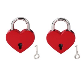 Mini Lock with Keys, 2 Pcs Vintage Small Metal Heart Shaped Padlock for Diary Book, Jewelry Storage Box (Red)