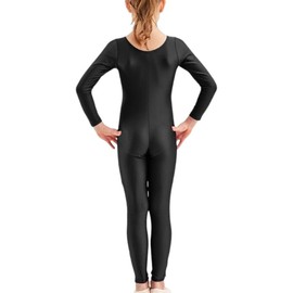 BODYWEAR LTD Girls Full Sleeve Footless Catsuit Scoop Neckline Footless Dance Unitard for Ballet, Dance, Acrobatics, Gymnastic Performance (Black, 7-8 years)