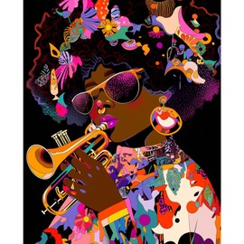 America Afro Musician Painting Fashion African Black Girl Paint by Number Kits 16 x 20 inch Canvas DIY Ethnic Theme Dress Oil Acrylic Art for s Adults Beginner with Brushes Pictures(DIY Frame)