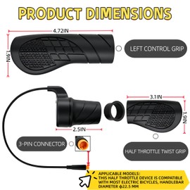 Lirupdovio Ebike Throttle for 3-Pin Connector - FT76X Half Twist Throttle