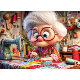 Puzzle for Adult 500 Piece,Sewing Machine Jigsaw Puzzle,Sew It with Love 500 piece puzzle,Challenging Colorful Grandma Quilt Patchwork Theme,Challenging Family Game Gift for Friends Seniors,20.5x15 in
