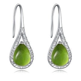 Moonstone Earrings Sterling Silver Pull Through Threader Earrings Nordic Floral Long Piercing Dangle Earrings Ear Line Earrings Jewellery Gifts for Women Girls, White Gold-Plated, Moonstone