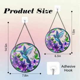 Stained Glass Suncatcher for Window Hanging, Hummingbird Sun Catchers Colorful Glass Sun Catcher for Window Garden Decor, Womens Birthday Gifts, 6.3 in