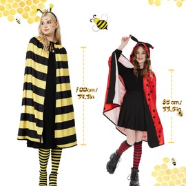 Ulikey Bee Cape Costume, Women's Bee Costume, Adult Bee Costume with Headband Bee, Stockings, Carnival Bee Cape with Hood for Adults, Carnival, Fancy Dress, Theme Party