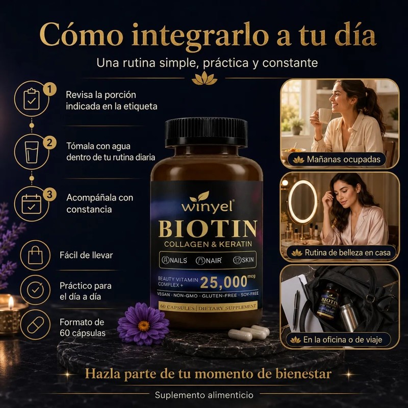 Biotina 25000 Mcg Suplemento Alimenticio 60 Cápsulas