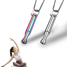 2PCS Breathing Necklace, Anxiety Necklace, Stress Relief Necklace, Portable Anxiety Whistle Breath Necklace, Deep Breathing Anxiety for Men Women (Silver + Coloured) (Silver + Coloured)