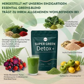 Green Detoxification Powder, 200 g Superfood Powder Helper, Green Powder Helper with Matcha, Barley Grass, Blueberries, Fibre Rich & Vegan, Natural Plant Powder for Everyday Use and Nutrition