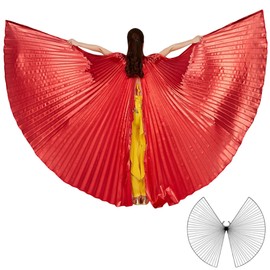 Wuchieal Opening Belly Dancer Isis Wings Dancing Props Costume with Sticks Bag (Red, One Size)