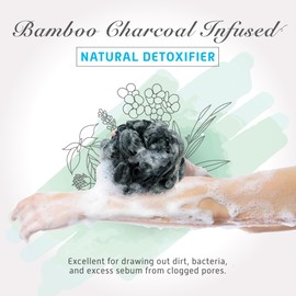 Spongentle Charcoal Bamboo Premium Deep Cleansing Loofah Sponge for Radiant Skin, Pack of 4, Bath and Shower, Exfoliating Body Scrubber, Beautiful Colors for Women and Men