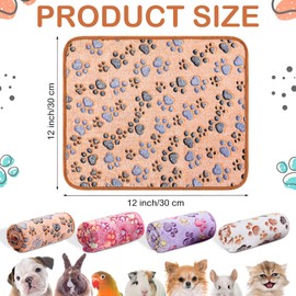 4 Pcs Waterproof Guinea Pig Blankets Washable Small Animal Fleece Bedding Absorbent Guinea Pig Cage Liners Reusable Pet Pee Pad Sleep Mat Pad Cover for Hamster Ferret (Paw Print,12 x 12 Inch)