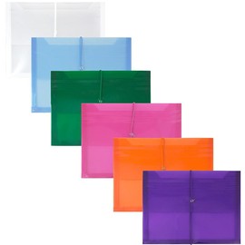 JAM PAPER Plastic Expansion Envelopes with Elastic Band Closure - Letter Booklet - 9 3/4 x 13 with 2.5 Inch Expansion - Assorted Colors - 6/Pack