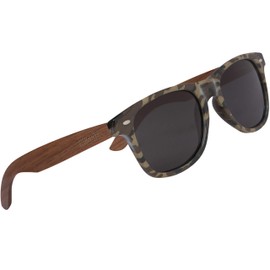Woodies Camouflage Camo Style Wooden Sunglasses | Dark Black Polarized Lens with Real Walnut Wood Frame | 100% UV Protection