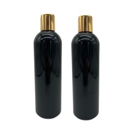 Natural Farms - Botellas ámbar Boston sin BPA de 8 onzas, paquete de 2 recipientes vacíos recargables - Aceites esenciales - Aromaterapia | Tapa de disco dorado - Fabricado en los Estados Unidos