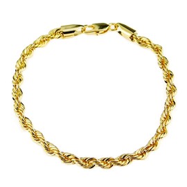 Bling Cartel Mens 14k Gold Plated Rope Bracelet 8" Inch x 4 MM Twisted Braided Hip Hop Pulsera Wrist Chain