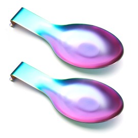 Pretty Jolly Stainless Steel Rainbow Colour Spoon Rest for Kitchen Counter Cooking Utensil Rest Spoon Ladle Holder for Stove Top Rust Resistant Spatula Rest Dishwasher Safe 9.61 x 3.74 Inch(2PCS)