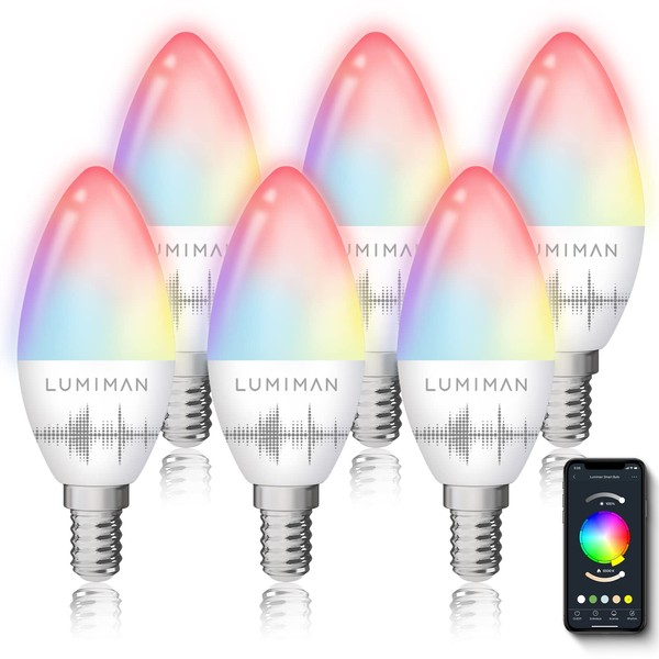 LUMIMAN Candelabra Smart Bulb E12 LED Smart Light Bulbs WiFi RGB Color Changing Smart Lights 400lm Work with Alexa Google Home Music Sync Tunable White 5W No Hub Required 6 Pack
