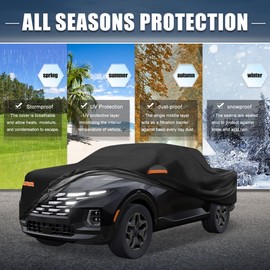 X AUTOHAUX Car Cover for Hyundai Santa Cruz 210D-PU Outdoor Full Car Cover All Weather with Door Zipper for Waterproof Windproof Sun Rain Snow Protection