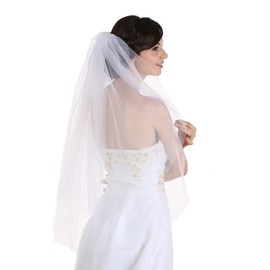 SAMKY 2T 2 Tier Raw Cut Edge Bridal Veil - White Shoulder Length 25" V006