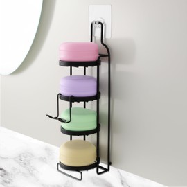 4 Tier Soap Dish for Shower, Wall Mounted Bar Soap Holder with Caddy Adhesive, Self Adhesive & Freestanding Draining, for Storage of Shampoo Bar, Razor, No Drilling, Black, 1Pack