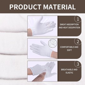 XOXVURI 5 Pairs of Cotton Gloves, White Moisturising Gloves, Thin Neurodermatitis Work Gloves, Elastic Fabric Gloves for Dry Hands