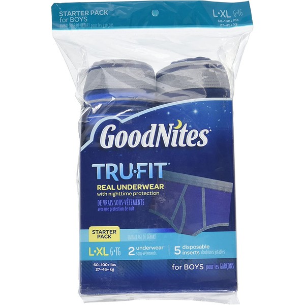 GoodNites Tru-Fit Starter Kit Boy, 2 underwear, 5 disposable inserts, Large, XL