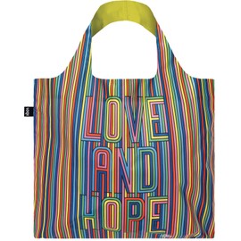 LOQI Eco Bag SW.LH STEVEN WILSON STUDIO Love & Hope Recycled Bag, Approx. Width 19.7 x Height 16.5 inches (42 cm), Top of Handle: 27.2 inches (69 cm), Included Pouch: 4.5 x 4.3 inches (11.5 x 11 cm)
